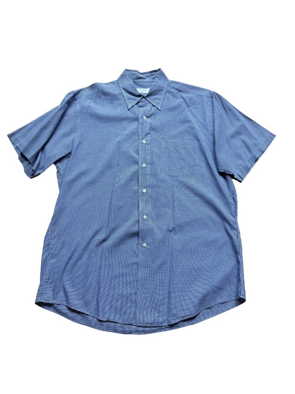 Brooks Basics Size 16 Blue & White Gingham Cotton Short Sleeve Button-Up Shirt